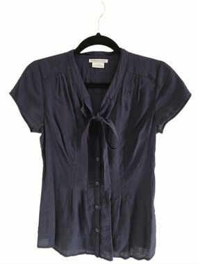 🖤 Van Heusen Studio Navy Tie Neck Short Sleeve Blouse - XXS